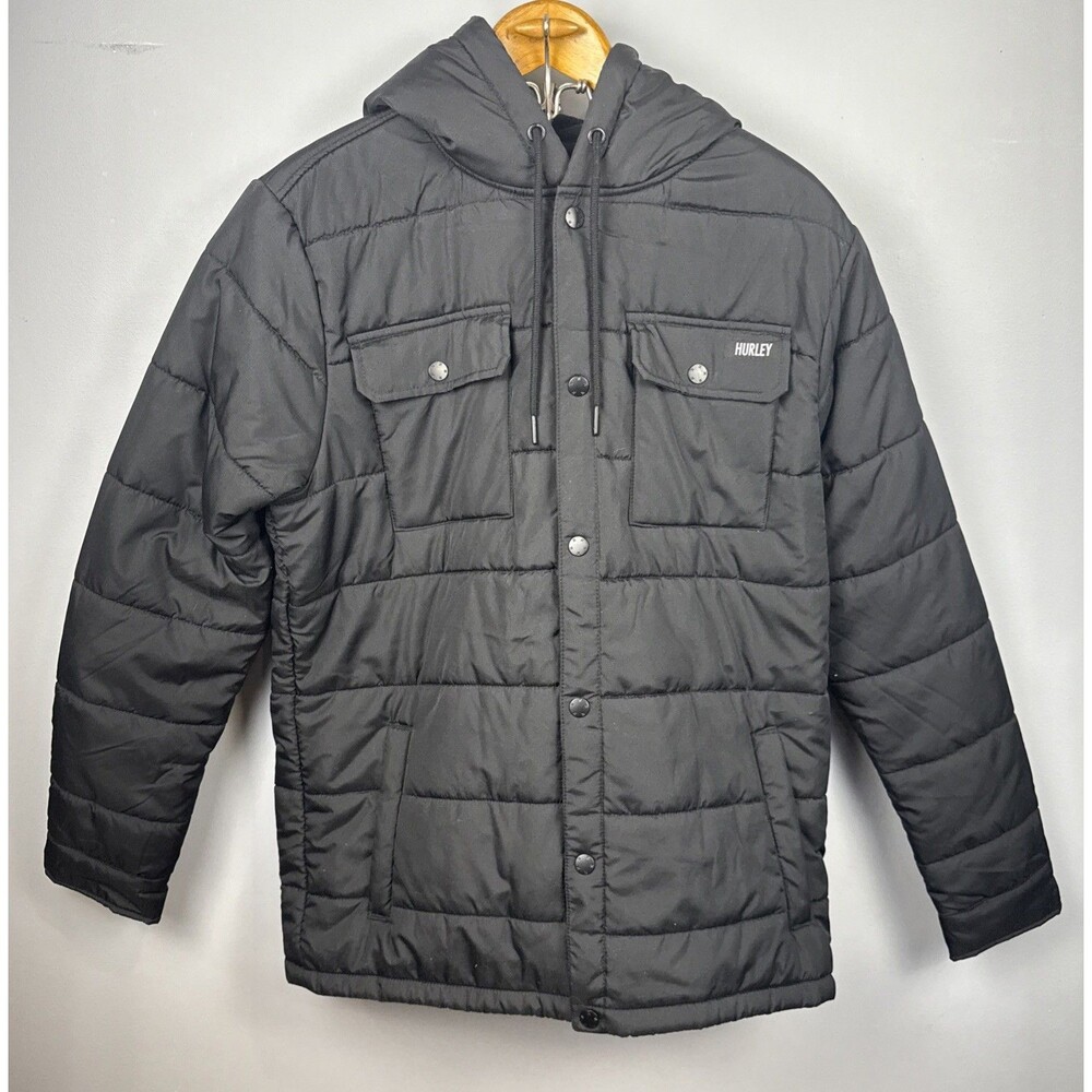 Hurley Black Puffer Coat With Hood Size Medium